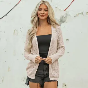 Jet Stream Mix Pattern Hollowed Knit Open Front Cardigan