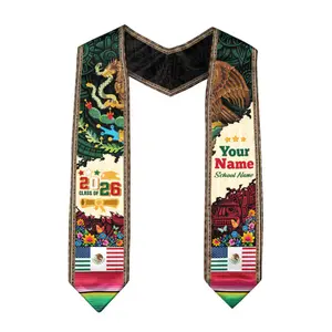 [HOT] Custom Mexican Graduation Stole Class of 2026 Printed Sash, Custom Name School Stole, Mexican American Flag Graduation Gift