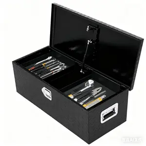 36-inch Aluminum Truck Tool Box, Heavy Duty Aluminum Bottom Tool Box with Diamond Plate, Lock and Secure Keys, Storage Organizer for Truck/Trailer/Van, Black (36"L x 15"W x 15"H)