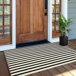 Black & White Striped Polyester Welcome Mat - Water Absorbent, Machine Washable Indoor/Outdoor Doormat, Vintage Retro Home Decor for Entryway, Kitchen tiktokshopspringglowup,summervibes