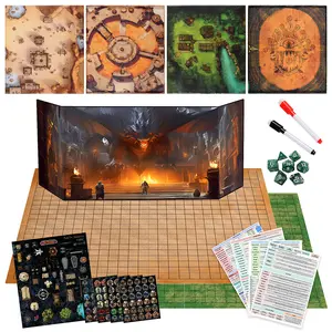 CZYY Foldable Battle Mat with DM Screen, Game Tokens, Dice Set, Markers, 2-Sided Wet & Dry Erase Terrain, Ultimate DND Starter Set, Accessories