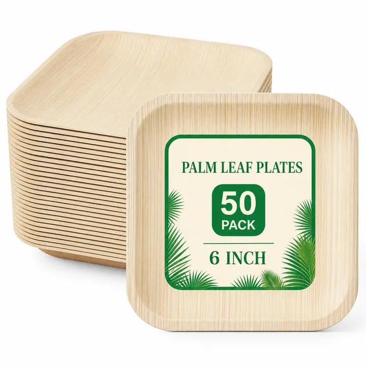 6in/10in Square Palm Leaf Plates | Eco-Friendly Disposable Plates for Desserts & Appetizers | 100% Natural & BPA-Free