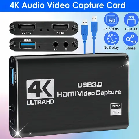 Capture Card, Audio Video Capture Card with Microphone 4K HDMI Loop-Out, 1080p 60fps Video Recorder for Gaming/Live Streaming/Video Conference Video Game Capture for Streaming Works for PS5/Switch/Camera/PC/OBS Share hdmi video capture card