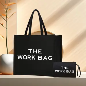 Two-piece, "THE WORK BAG" print, fashion tote BAG with shoulder straps, large capacity and simple design multi-functional BAG, perfect for students and professional women