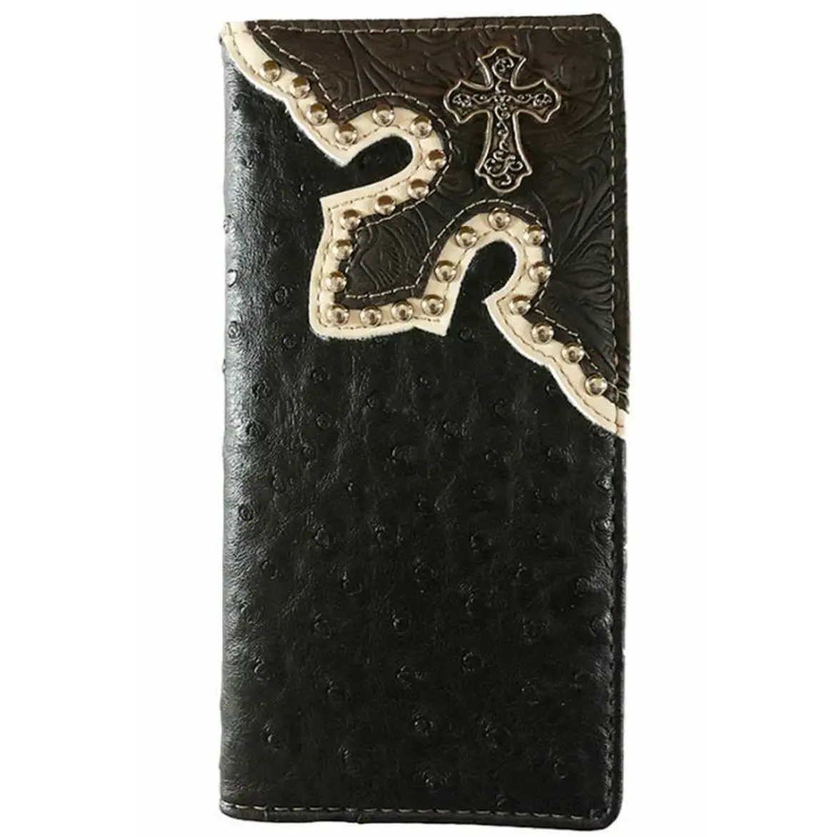 Cross Men's Western Bifold Checkbook Wallet Ostrich Print Black Leather