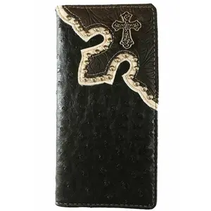 Cross Men's Western Bifold Checkbook Wallet Ostrich Print Black Leather