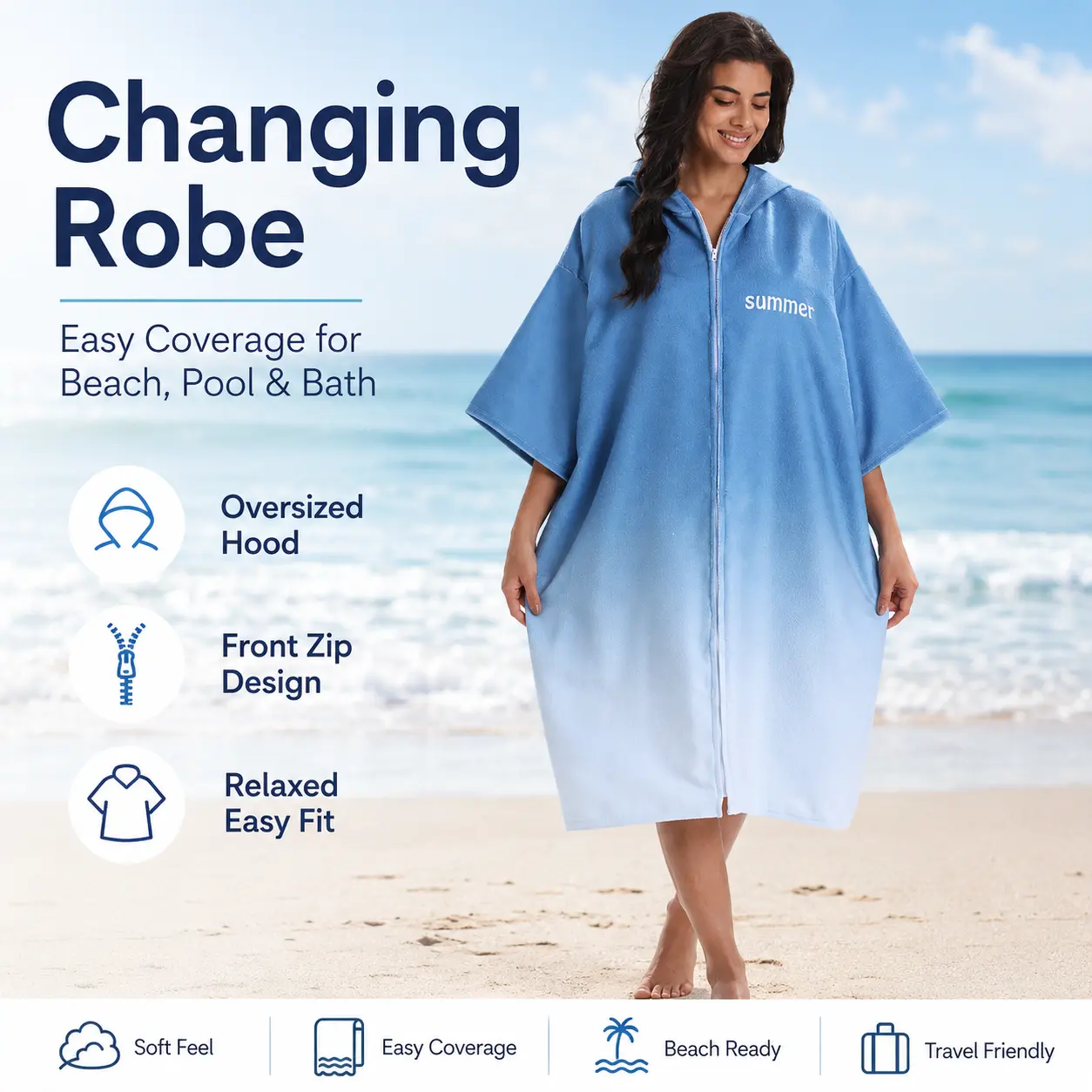 Surfing, diving, swimming quick-dry cape, unisex adult bathrobe, travel changing towel, absorbent towel, soft beach towel