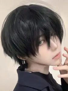 Short Straight Wig for Anime Cosplay, High Density Neutral Look, Heat-Resistant Fiber, Perfect for Halloween Parties, Synthetic Straight Wig