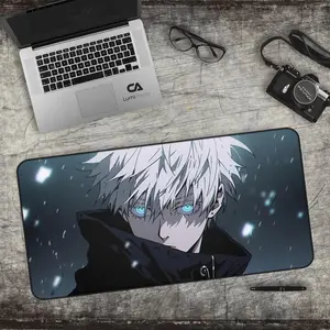 [SALE UP TO 45%] Anime Sorcerer Desk Mat, White Hair Blue Eyes Mousepad, Gaming Desk Pad, Cursed Technique Art