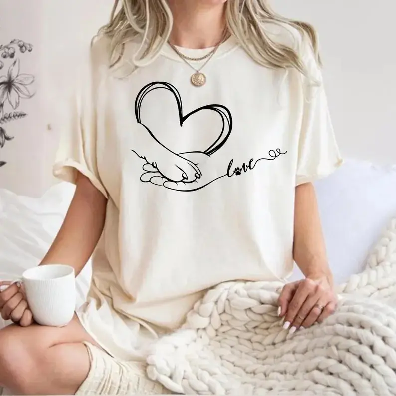 Comfort Colors Love Paw Print Hand Heart Shirt, Animal Lover Tee, Dog Cat Rescue T-shirt, Pet Adoption Gift, Kindness Graphic Tee