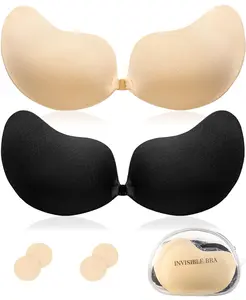 2 Pair Sticky Bra Push Up, Strapless & Breathable Invisible Adhesive Bra for Women,Stick On Bra with 4PCS Nipple Covers
