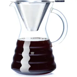 Pour Over Coffee Maker with Permanent Stainless Filter 27 fl oz, Thickened Heat-Resistant Borosilicate Glass Dripper Coffee Brewer, Stovetop Safe