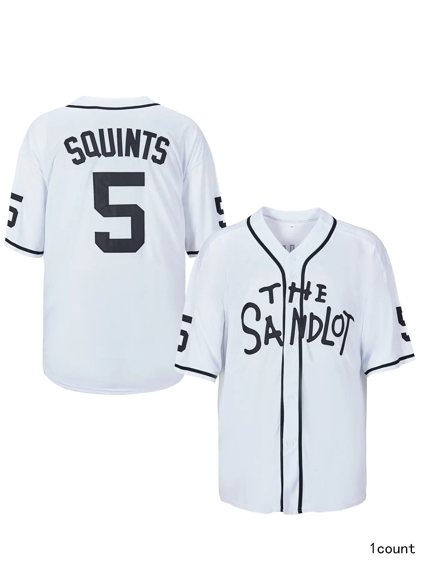 Men's Gray Polyester Baseball Jersey, The Sandlot Squints #5 Retro Fanwear with Handwritten Print, Button-Up Sports Shirt, Sizes S-XXL, Polyester Fabric