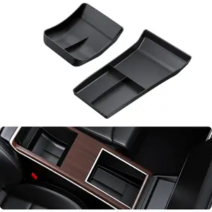 BASENOR 2022-2026 Tesla Model S Model X Lower Center Console Organizer Tray, Insert Compartment Under Cupholder Interior Accessories Storage, Fit Model S/Model X Refresh Plaid Long Range