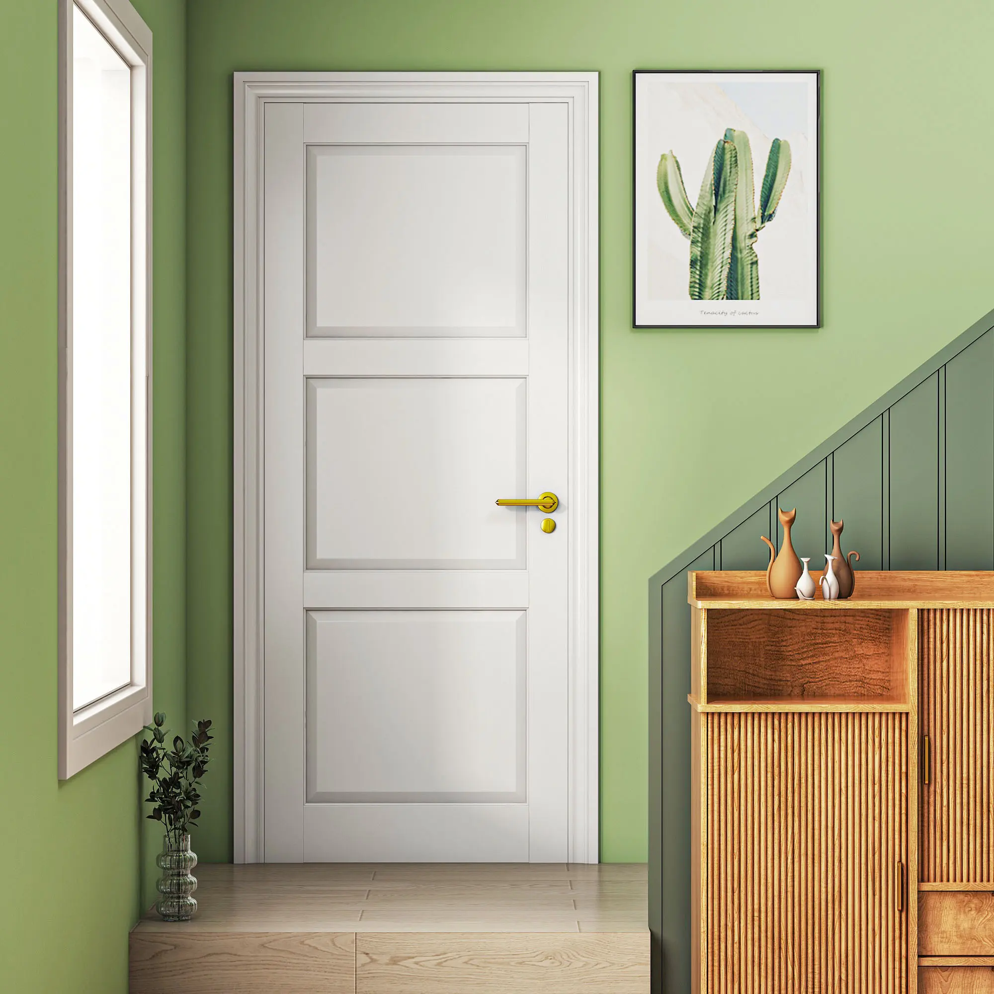 3-Panel Slab Door ,French Interior Door Paintable MDF Door Panel,Pre-Assembled Panel for Closet Pantry Bedroom Livingroom Study Office,White