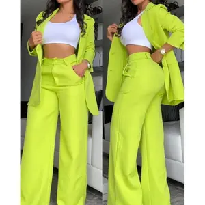 Elegant Solid Color Lapel Blazer & Fitted Straight Pants Suit Women's Two-Piece Set Rose Red Minimalist Basic Outfit