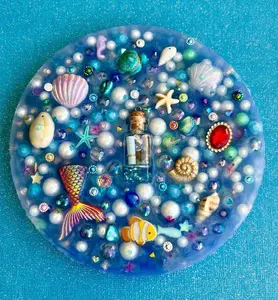 Handmade Ocean Treasures Squishy Sensory Pad - Bead-Filled Silicone Fidget with Mermaid Tails & Sea Charms for Anxiety Stress Relief Skin Picking Help Made in USA