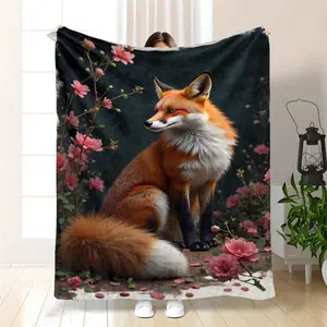 & Pink Blossom Flannel Blanket - Soft Warm All-Season Cozy Throw With & Cherry Blossoms Design, French Country Style Home Decor, Camping, Travel -, Easter, Birthdays, Housewarming - Durable Flannel Fabric