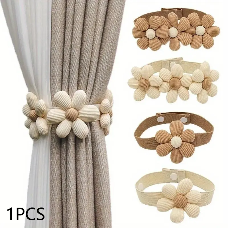 1pc Modern and minimalist flower curtains with lace up and elastic band, curtain lock buckle, curtain rope clip, home decoration