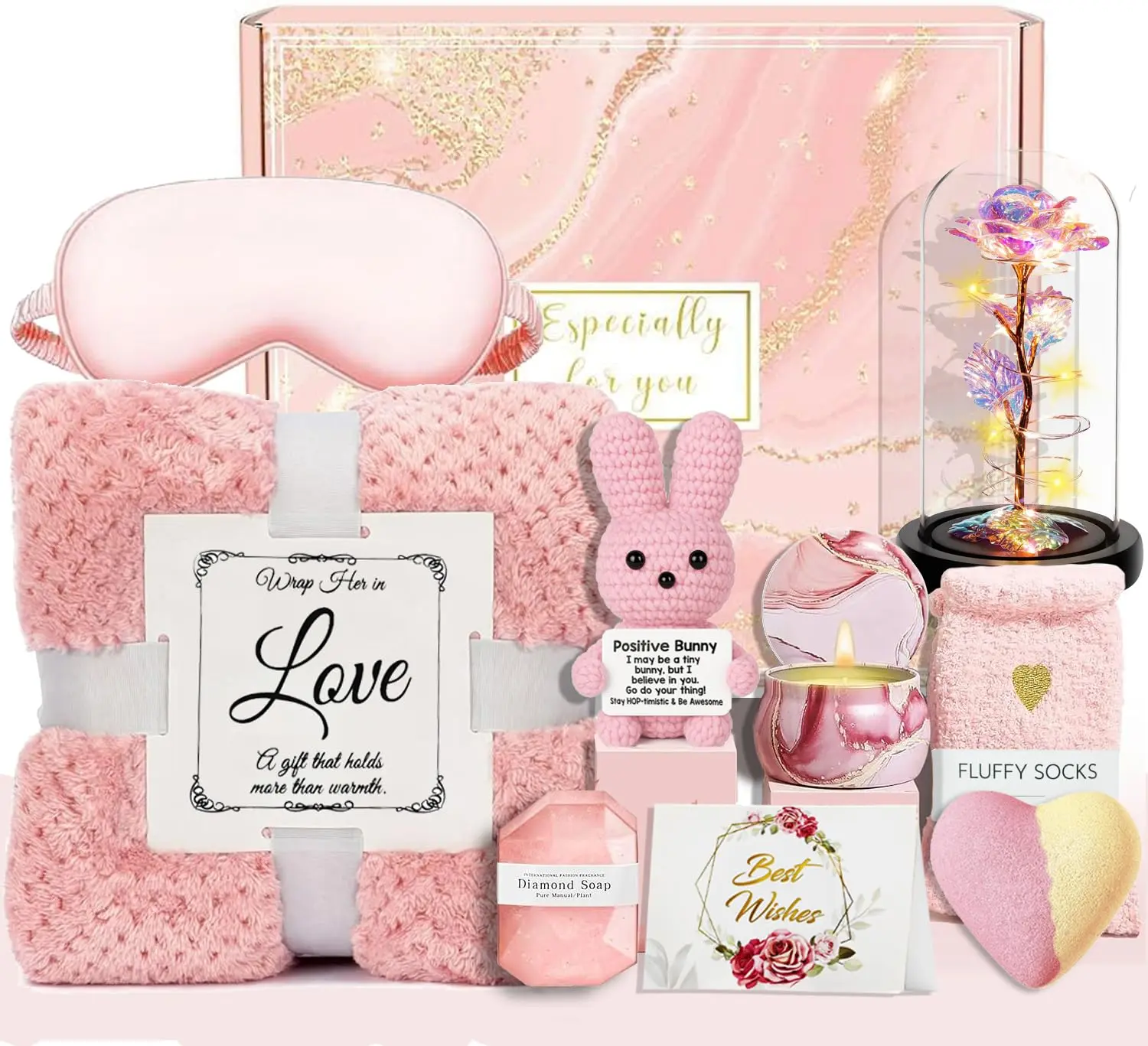 Halloween Fall Gift Basket for Women, Birthday Self Care Gift Box with Flannel Blanket & Light-Up Rose, Gift Set for Mom, Wife, Girlfriend & Daughter
