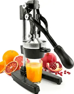 Ultra-Premium Cast Iron Citrus Squeezer - Extra-Large, Heavy-Duty, Commercial-Grade Stainless Steel Manual Hand Press Kitchen Appliance for Fresh Orange, Pomegranate Drinks (Black)