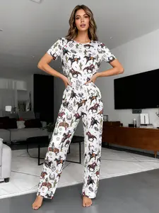 Women's Western Cowboy Style Pajama Set, Pjs, Cactus Print, Casual Wearable Home Clothes, Homewear, Loungewear, Fitted Standard Size Sleepwear