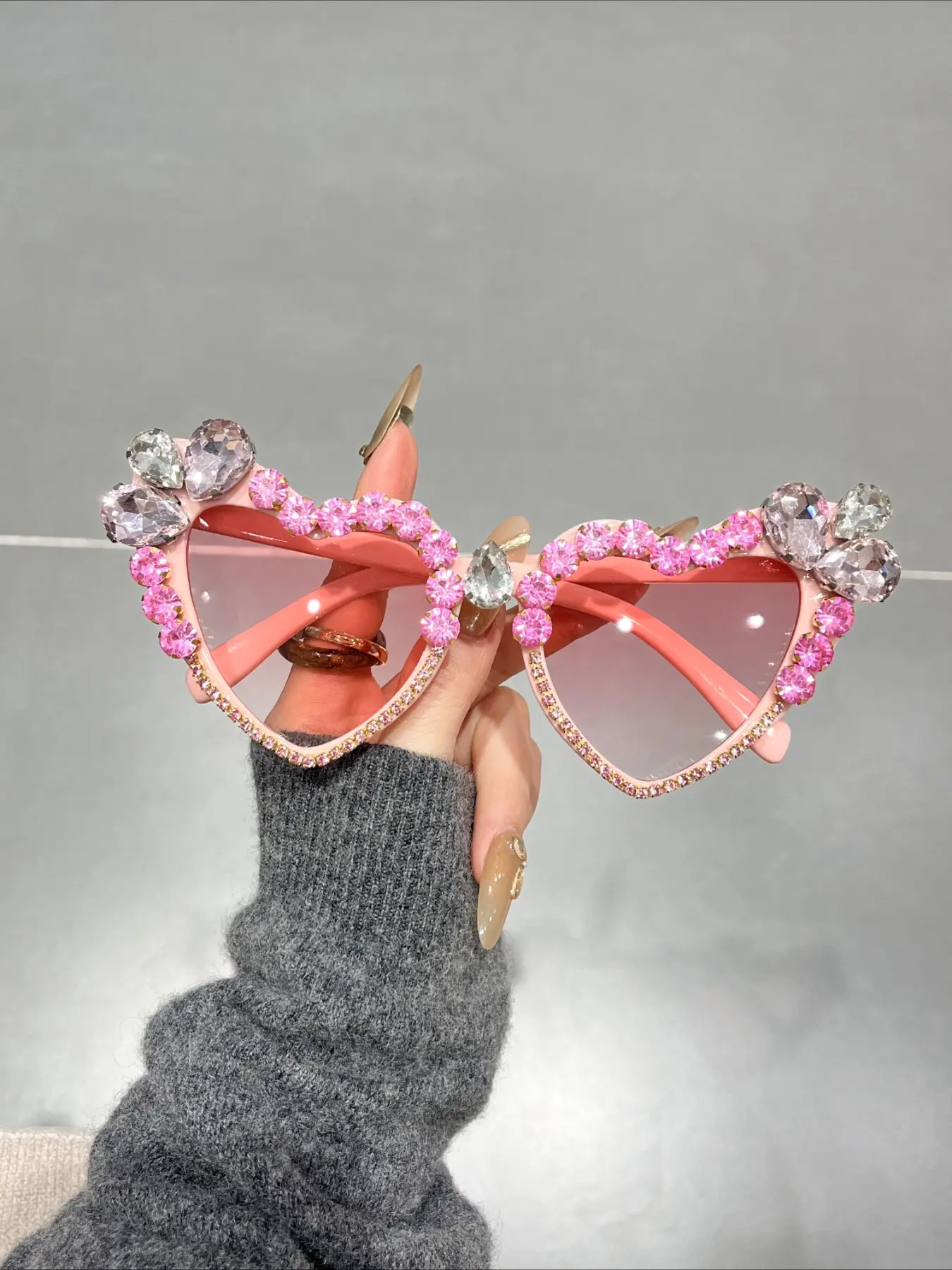 Rhinestone Heart Sunglasses Cat Eye Diamond UV400 Polycarbonate Plastic Frame Heart Frame/cat Eye Rhinestone Sunglasses - Etsy main image 4