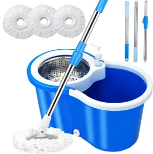 Colorful Spin Mop and Bucket Set, 2pcs Replacement Microfiber Refills, Adjustable Stainless Steel Pole, Self-Wringing Spin Mop Syetem, Spining Mop Head