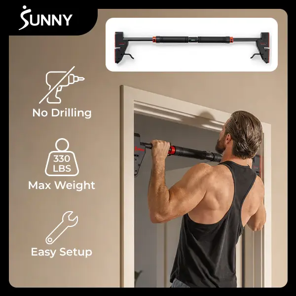 SUNNY 330LBS Adjustable Pull Up Bar 28"-38" No Drill Tools Installation Damage Door Twist Handlebar to Non-Slip Heavy-Duty Bar for Home Workouts Chest Strength Push Ups Bars Muscle Training Equipment Gymnastic bar Fitness Arm Trainer Exercise Equipment