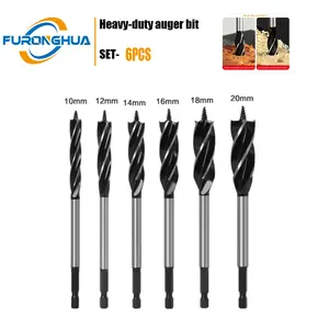 6pc Heavy Duty Auger Bits 10-20mm - 4-Flute Hex Shank for Wood/Plastic/Plywood | Anti-Slip & Heat-Resistant | USA Fast Ship
