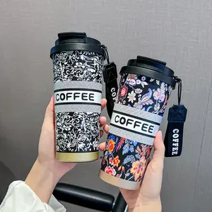 Stainless steel insulated cup, lily of the valley floral series coffee cup, portable dual-use drinking cup