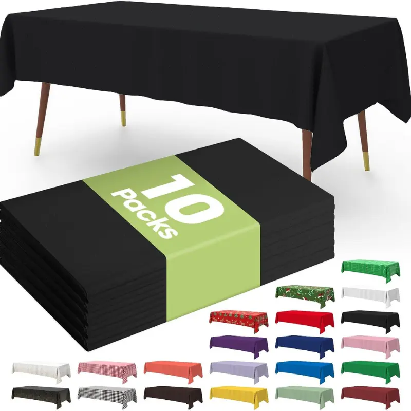 Disposable Table Cloth - 10 Pack | 54 x 108 Inch Table Cloths for Parties | Decorative Tablecloths for Rectangle Tables | Black Plastic Table Cover | Leakproof & Sturdy, Black, black disposable table cloth