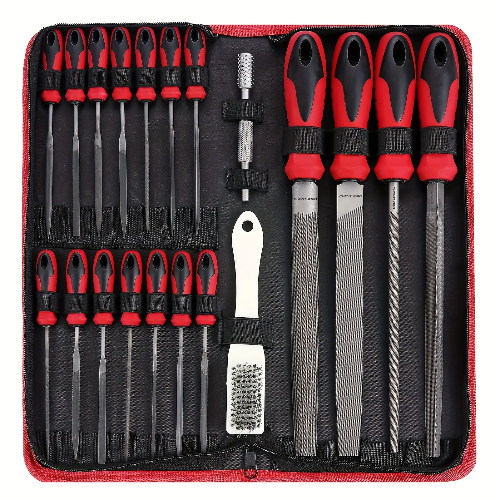 13 Piece File Set/57 Piece Metal and File Set, Hand Tool Set, Tool Kit, T12 Grade Alloy Steel, 4 Large Tools in Semi-circular/circular/triangular/flat Shape, 14 Needle Files and A Pair of Files, One Brush and 36 Pieces of Sandpaper