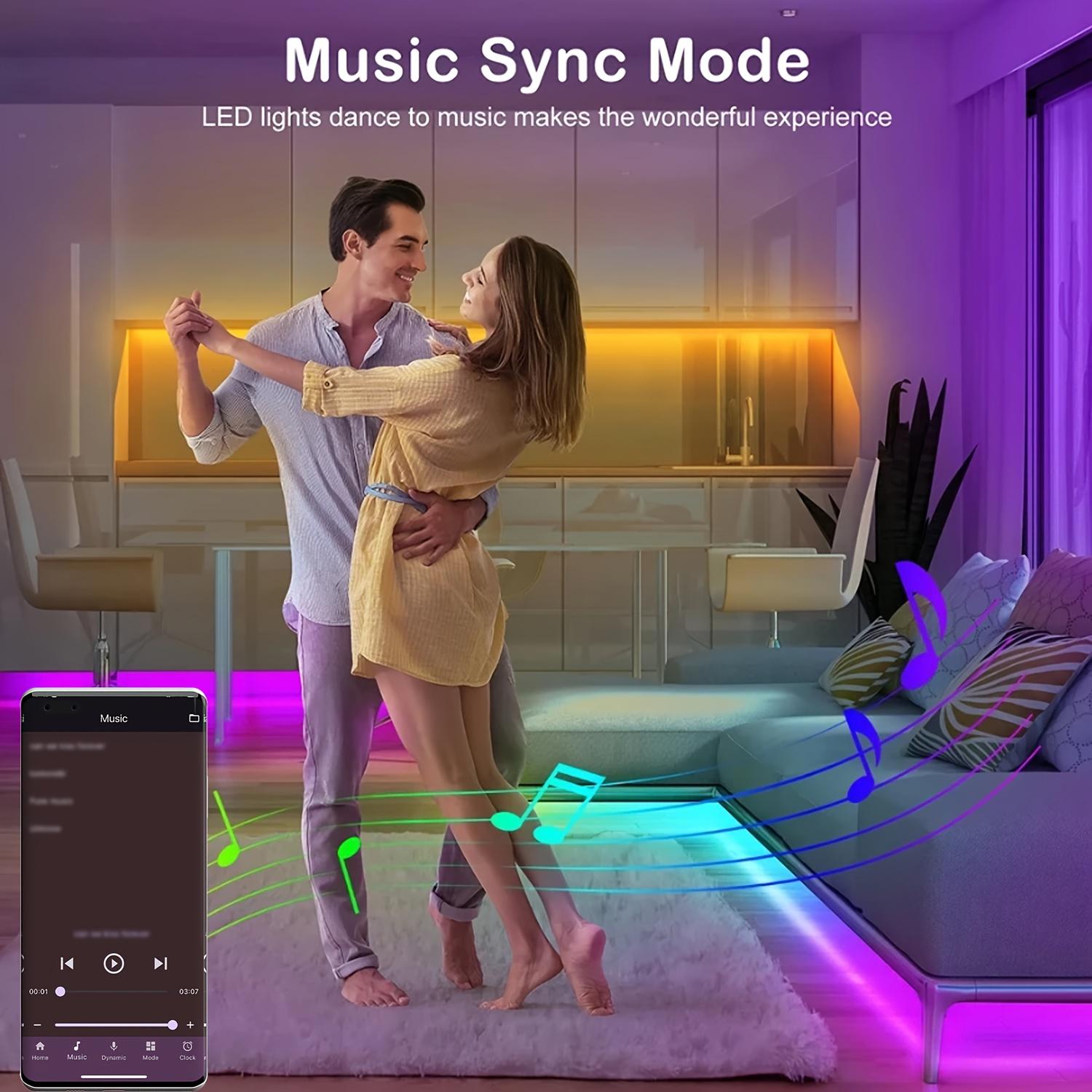 Smart RGB Strip Light 3.28 - 100ft Music Sync Stepless Dimming Timer App 44-key Remote USB Powered for Bedroom Living Room Kitchen Bar Corridor Party Wedding Halloween