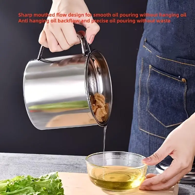 ZGV Kitchen Items Stainless Steel Oil Tanks with Filters And Dust Covers-Capacity:1000Ml(34Oz) Designed to Be Heat-Resistant And Durable, Perfect for Storing Cooking Oils And Fats, Featuring a Round Shape, Hand Wash Solely, an Essential Kitchen Item