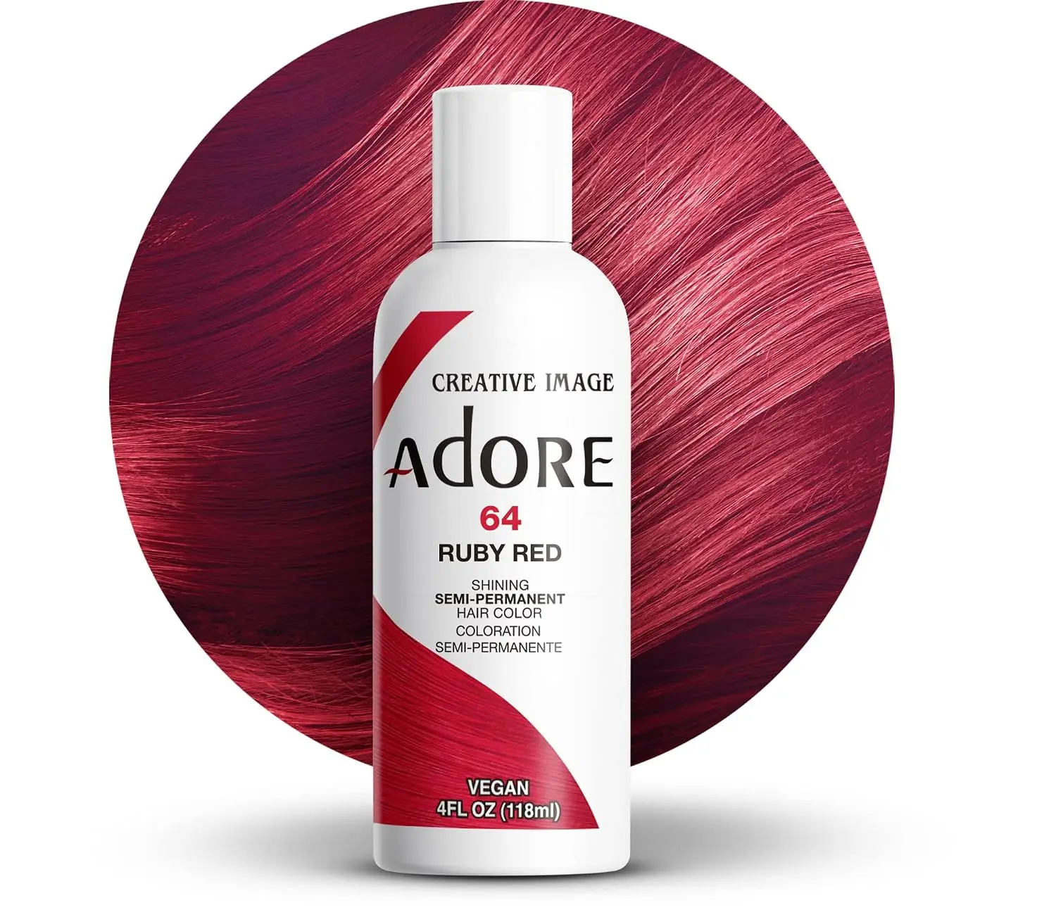 Adore Semi Permanent Hair Color, 064 Ruby Red, 4 Fl Oz | Vegan & Cruelty-Free Red Hair Dye | No Ammonia, No Peroxide, No Alcohol