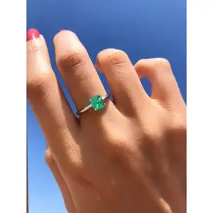 Natural Colombian Emerald Solitaire Ring In Solid Gold