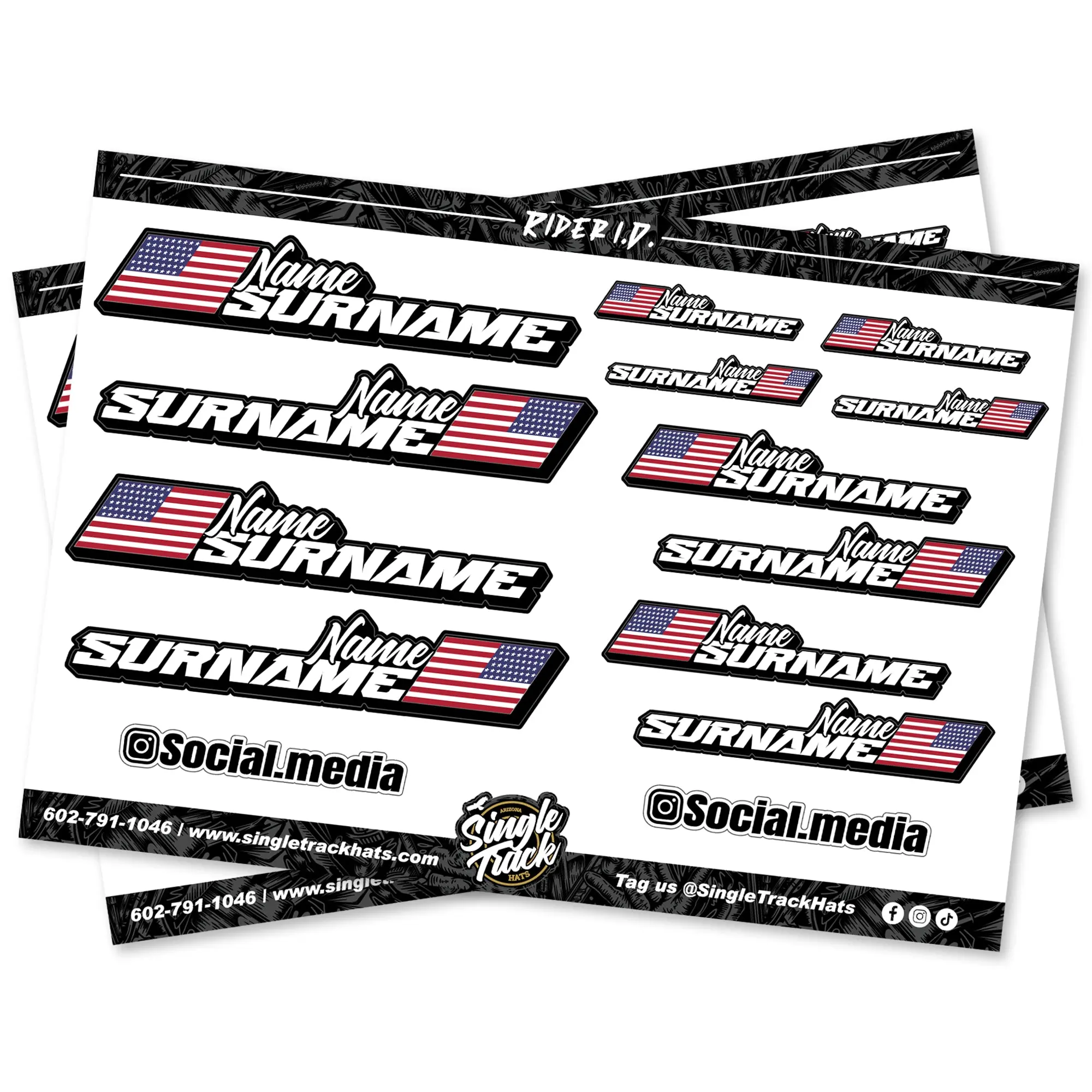 Custom Bike Name Flag Sticker Sheet | UV Resistant Waterproof Vinyl Decals for Car, Bike & Helmet