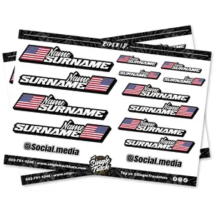Custom Bike Name Flag Sticker Sheet | UV Resistant Waterproof Vinyl Decals for Car, Bike & Helmet
