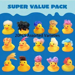 20PCS Crazy Wig Rubber Ducky Toys, Colorful Hair Mini Rubber Ducks, Floating Bathtub Toys for Toddlers, Cruise Duck Accessories, Kids Party Favors