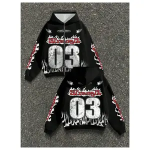 Men's Y2k Number Graphic Zip Up Hoodie Sweatshirt Gothic Long Sleeve Hooded Casual Jacket Streetwear