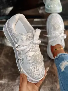 Women's Rhinestone Starry Thick Sole Sneakers, Fashionable All-Season Casual Shoes, Comfortable Anti-Slip Waterproof Design, Trendy Walking Sneaker, Glitter Design Sneakers