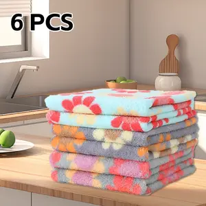 Bohemian Floral Face Towels Set of 6, Sunflower Hand Towels, Kitchen Dish Cloths, Absorbent Quick Dry Soft Textured, Home Bathroom Kitchen Use