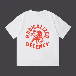 Unisex T-Shirt "Radicalized Decency By Basic" Crow Art Tee Activist Comfortable Cotton Short Sleeve Shirt for Men and Women Oversized Edgy Top Holiday Gift Christmas Gift