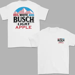 Red, White And Buscch Apple T-Shirt - 4th of July Merch - 2 Sided Graphic Tee - Bussch Shirt For Men And Women, Casual Streetwear Top, Menswear Top Fashion Casual