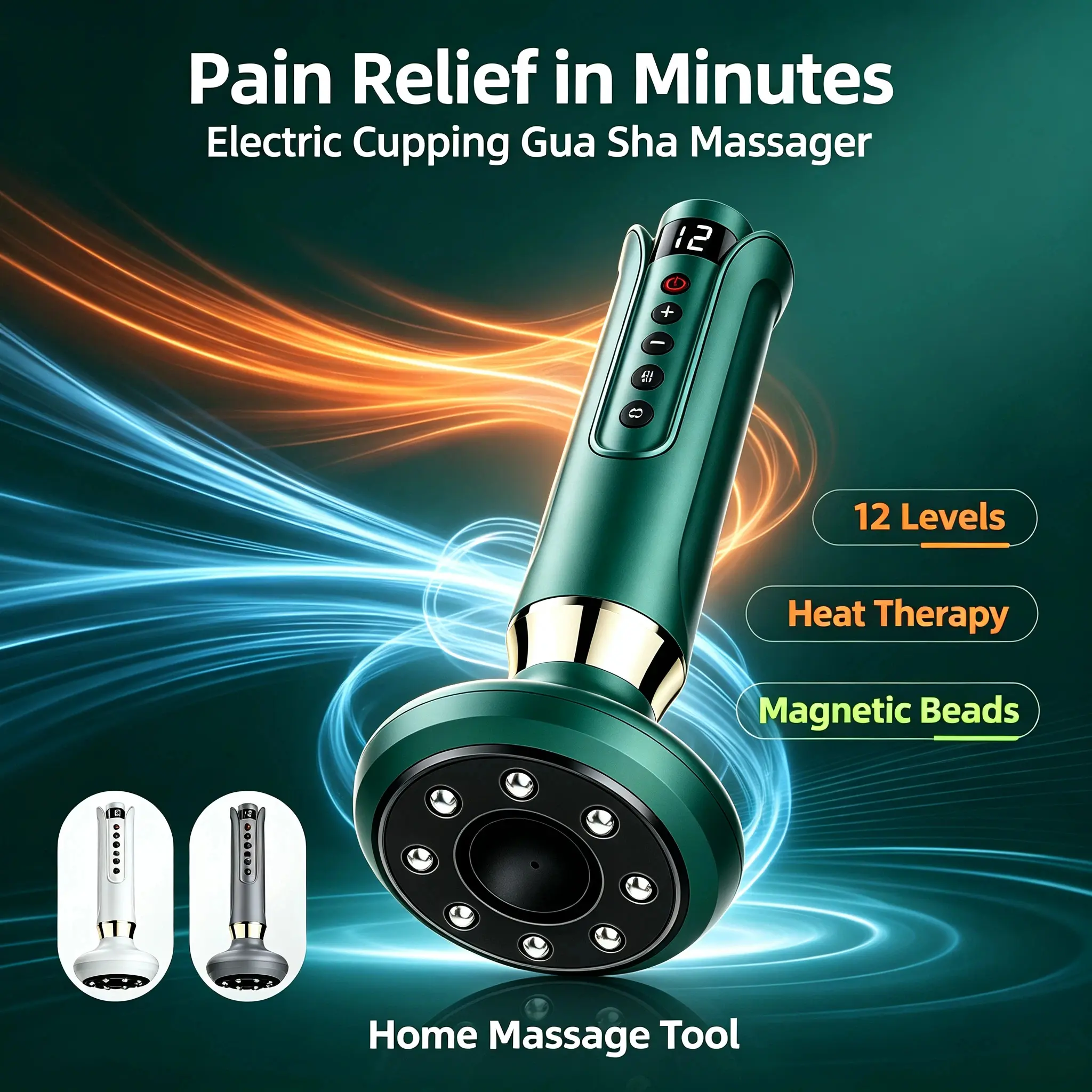 Rechargeable Electric Cupping Massager, 12 Levels Vacuum Suction Red Light Heating Gua Sha Scraping Tool with Sliding Steel Balls, Portable Lymphatic Drainage Anti Cellulite Body Massager for Back Neck Leg