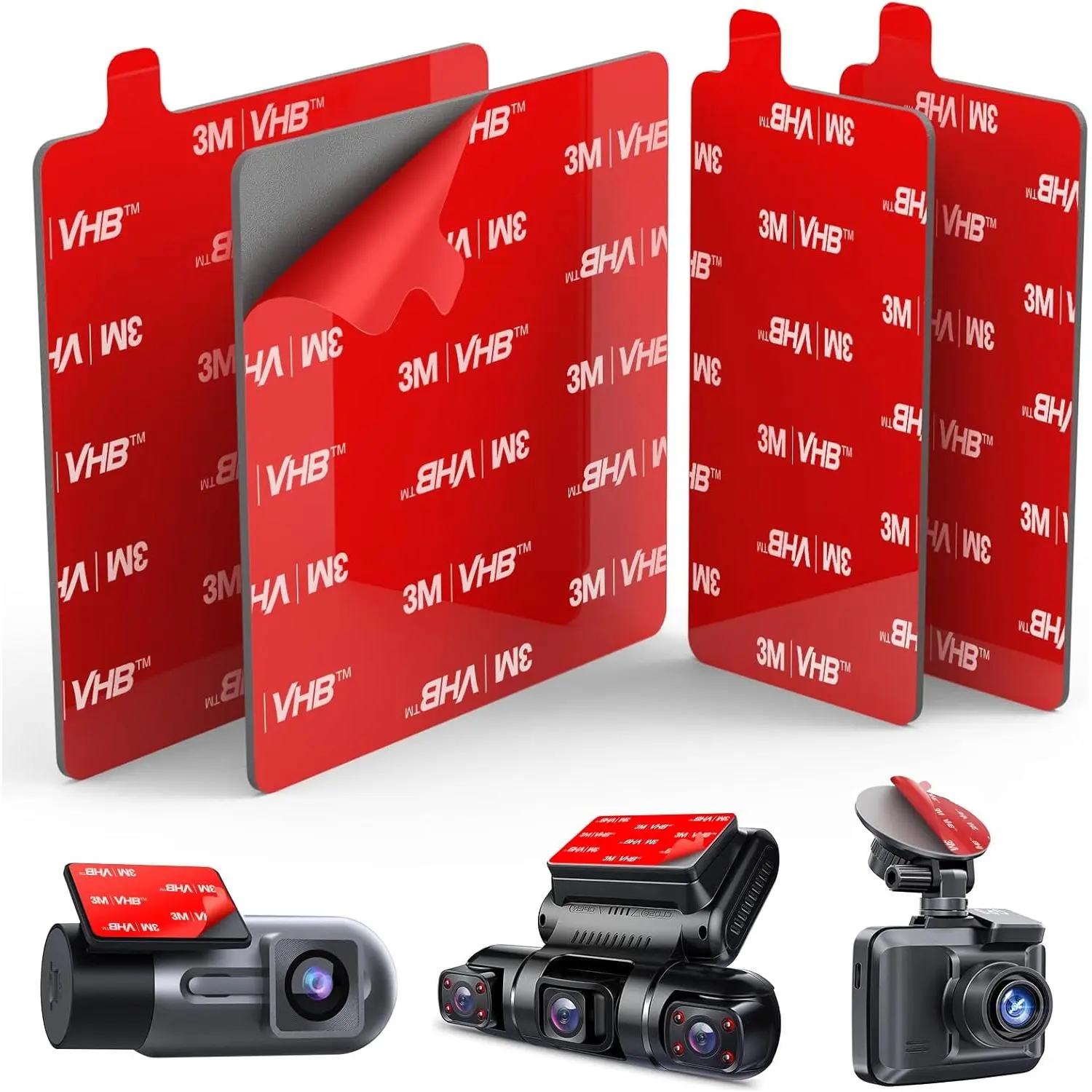 4Pcs Durable 3M VHB Square Adhesive Pads - 2.83in Heatproof Double-Sided Tape, 2pcs 2.83" Dashcam Adhesive Pad for Automotive Environment, Cut Out & Easy to Install for Car Windscreen Glass Mounting (Camera, Recorder, Device)