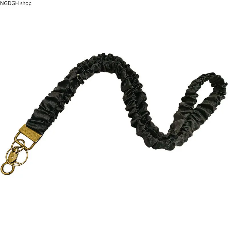 Women's Black Satin Scrunchie Lanyard Accessory - Antique Gold Hardware, Hands-Free Wrist-Neck Strap, Wrinkle-Resistant Luxe Carry for Mobile Phones, Keys, IDs, Sports & Everyday Use, Accessories