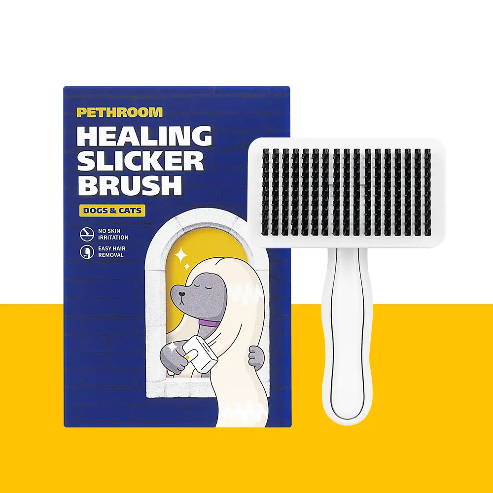 PETHROOM Pet Healing Slicker Brush, Grooming Tool with 1-Touch Clean Button for Dog & Cat Grooming Supplies