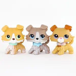 3PCS Cute Collie Puppy Figurines - Mini Dog Toys with Fabric Scarves, Collectible Animal Figures for Kids, Display & Party Favors